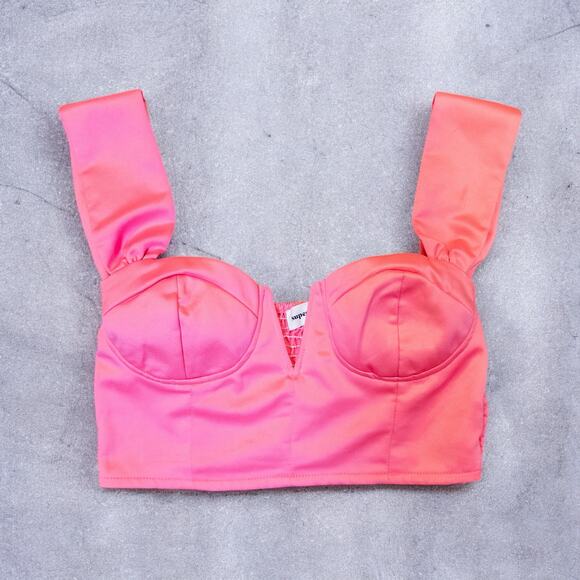 Superdown Coralia Bustier Pink Satin Off Shoulder Crop Top Medium - Picture 4 of 8